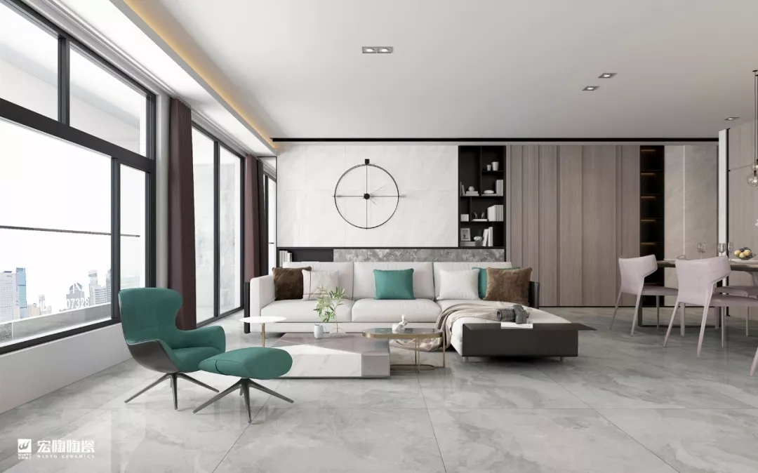 腾博会官网客厅 900×1800mm大板瓷砖效果图
