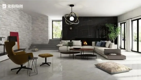 腾博会官网客厅灰色瓷砖效果图