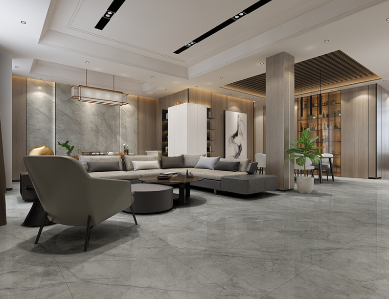 腾博会官网岩板新中式客厅地砖装修效果图
