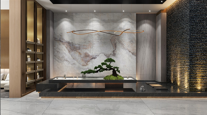 腾博会官网陶瓷岩板地砖配景墙装修效果图