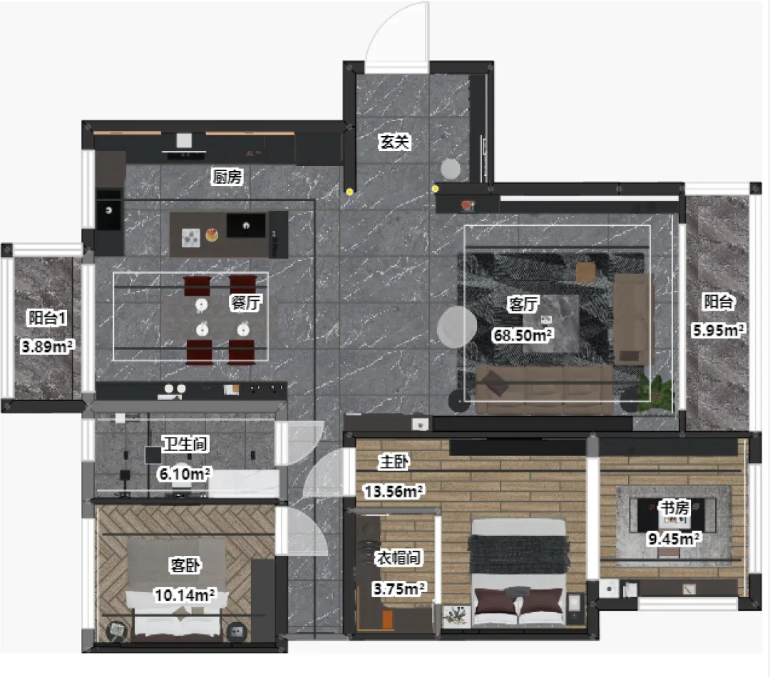 腾博会官网岩板1室1厅1厨1卫的户型图片
