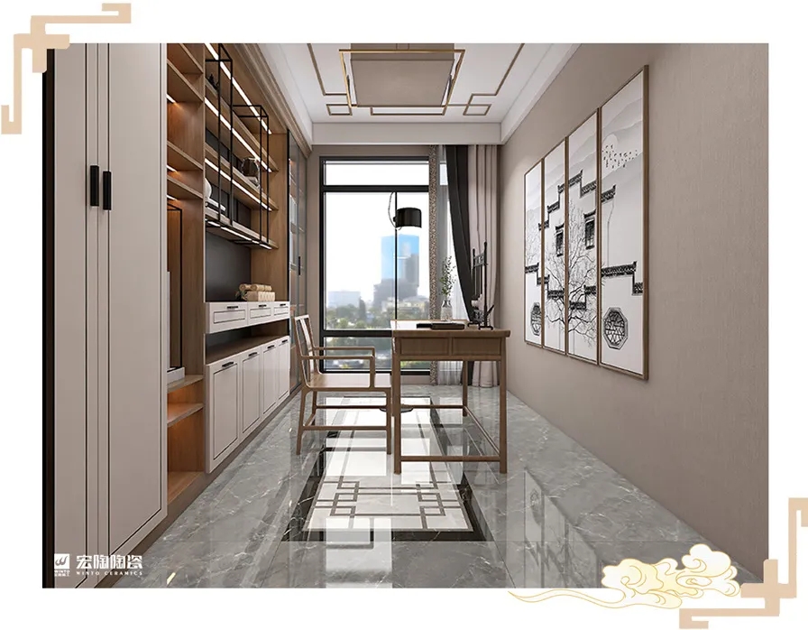 腾博会官网岩板TPG80193+TPG80145+TPG80237书房空间