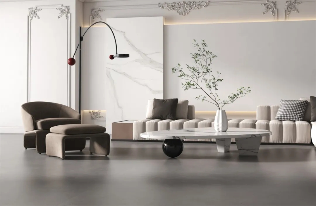 腾博会官网1200×2400mm大岩板密缝铺贴客厅效果图