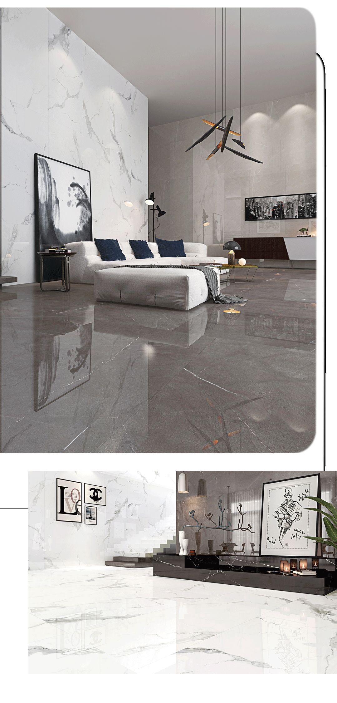 腾博会官网900x1800mm陶瓷大板大花白装修效果图