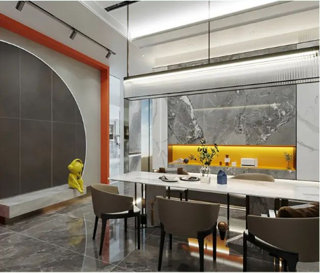 腾博会官网地砖现代简约风餐厅装修效果图