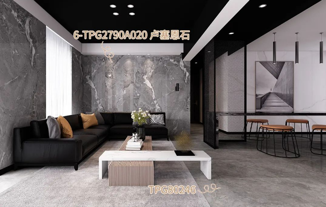 腾博会官网地砖装饰的卡拉拉金客厅效果图