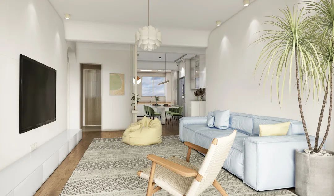 腾博会官网莫兰迪色系质感砖客厅效果图