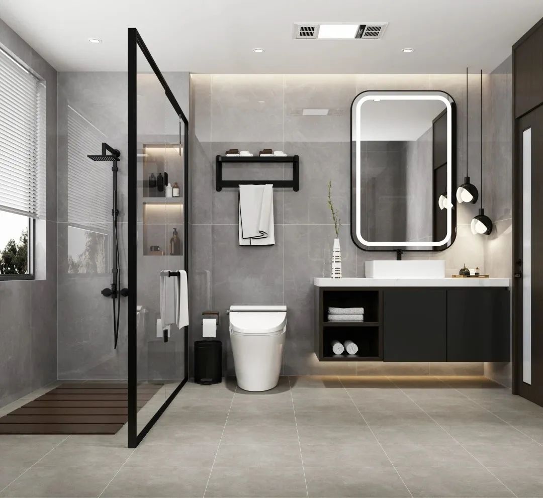 腾博会官网干湿疏散的卫浴间地砖装修效果图