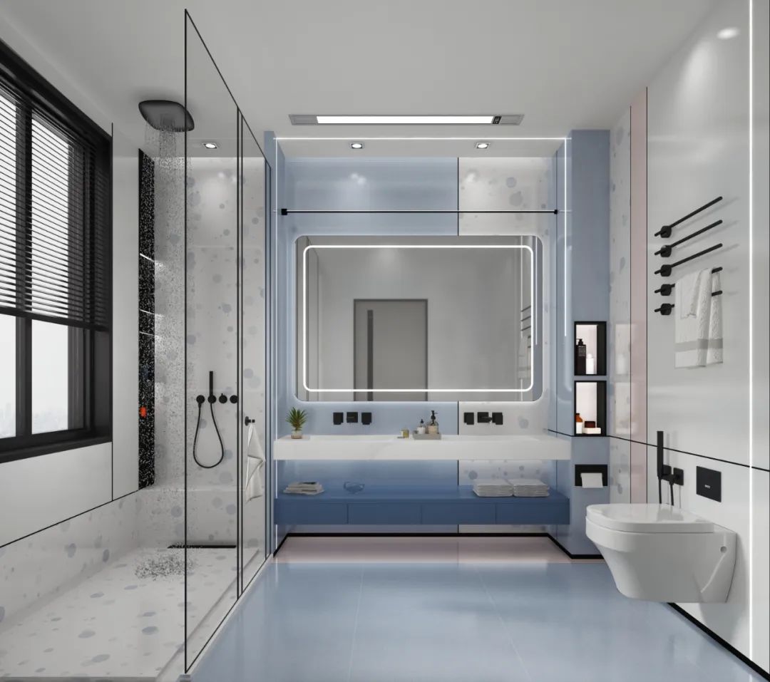 腾博会官网莫兰迪色系瓷砖的蜻蜓的同党-烟灰蓝地砖装修效果图